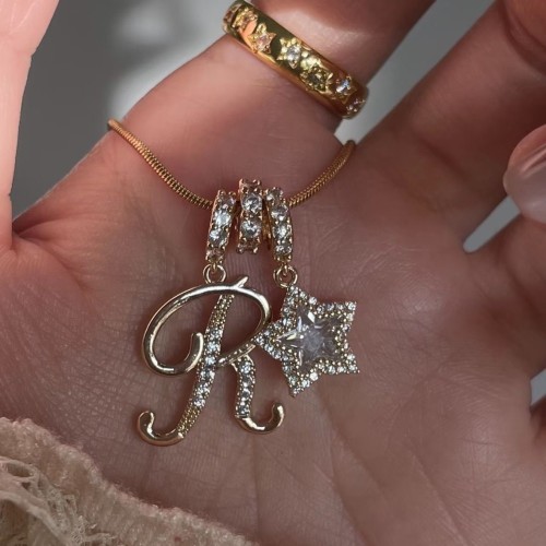 Dopamine Star Girl Cross-Border Independent Station TK Hot-Selling 26 Letter Necklace Stainless Steel Chain 22k