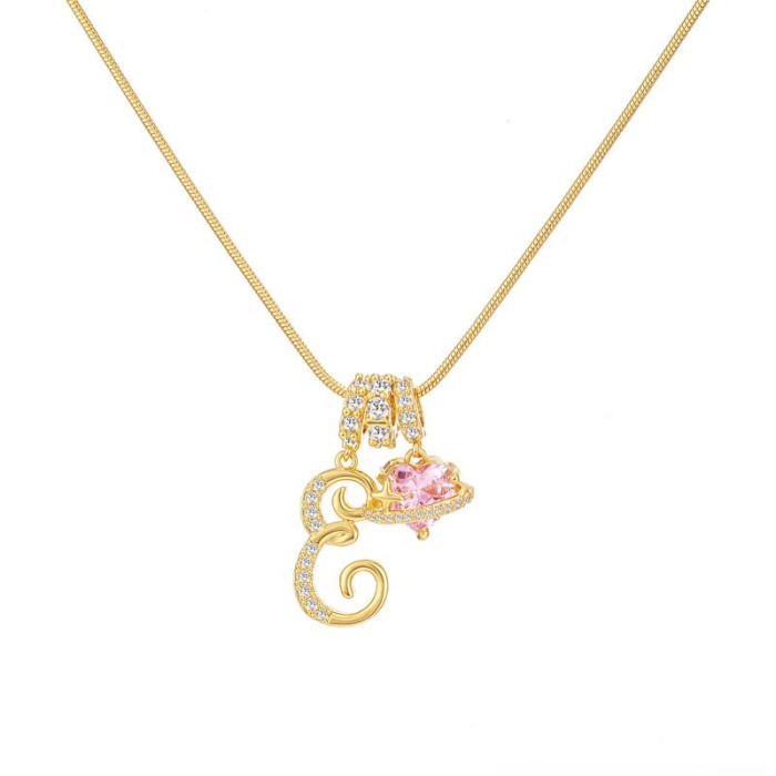 TK Hot-Selling Dopamine Girl 26 Letter Necklace Stainless Steel Chain 22K Real Gold Plated