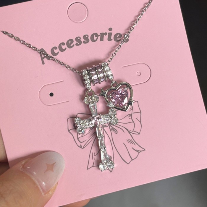 Independent Design Cross Heart Necklace Ultra Exquisite Designer Style Copper 5A Zircon High Color Retention