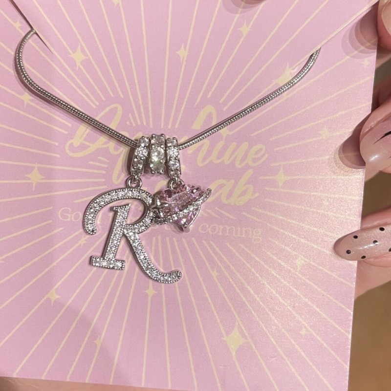 Cross-Border Hot Item Dopamine Letter Necklace Stainless Steel Chain Real Platinum Plating Sweet Style Letter Necklace