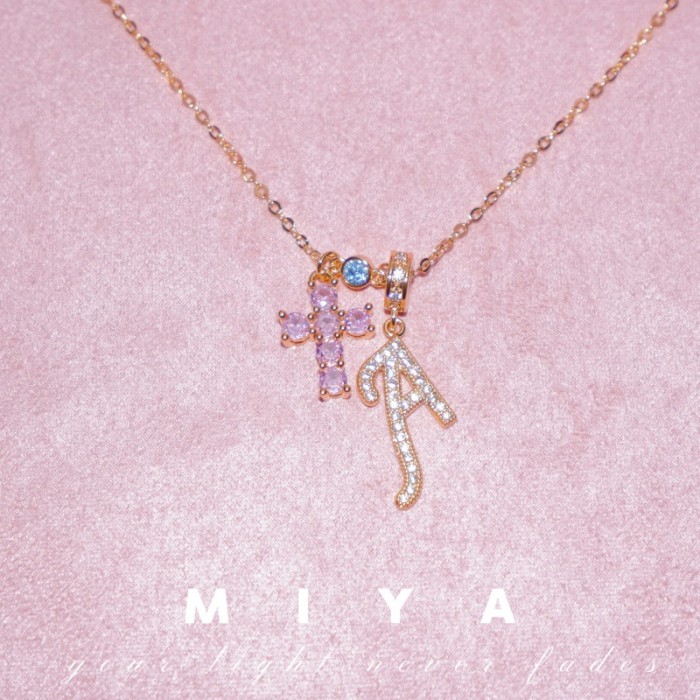Hot Item Sweetheart Sniper~Pink Sparkling Stone Cross Necklace 26 Letters Full Niche Sweet Necklace