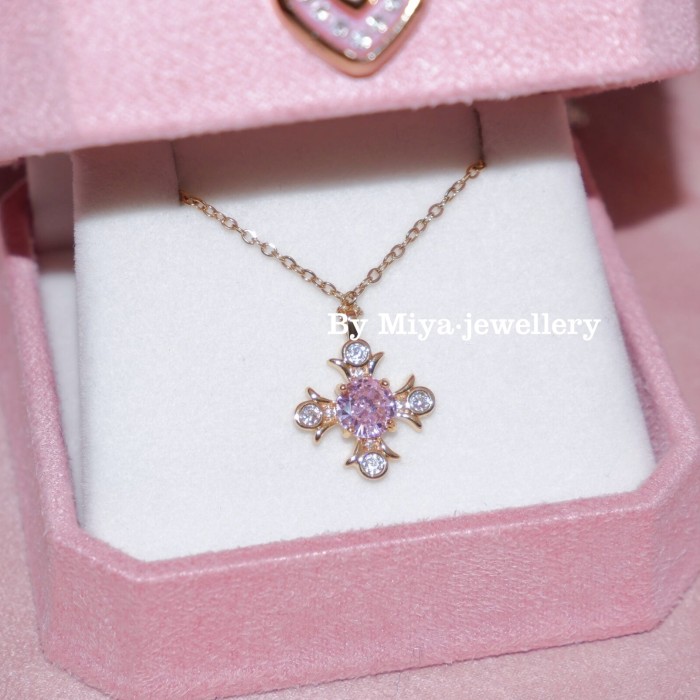 TikTok Hot-Selling Full Diamond Iris Flower Cross Necklace Fashionable Design Elegant Versatile Exquisite Layered Collarbone Chain