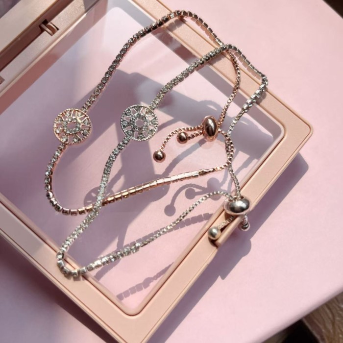 Original Design Minimalist Style Exquisite Bracelet Niche Silver Super Sparkling Zircon Best Friend Couple Bracelet Set of Two