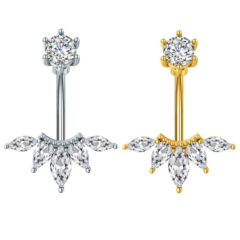 Cross-Border E-commerce New Style Horse Eye Fan-Shaped Up and Down Zircon Belly Button Ring Stainless Steel Belly Button Piercing Jewelry Online Sale