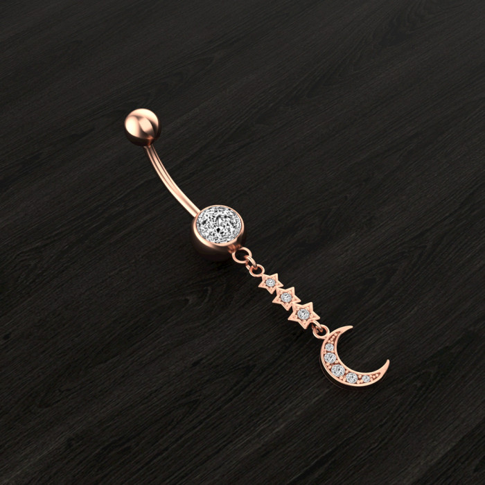 European and American Style Eye Moon Belly Button Ring Creative Zircon Navel Ring Piercing Jewelry
