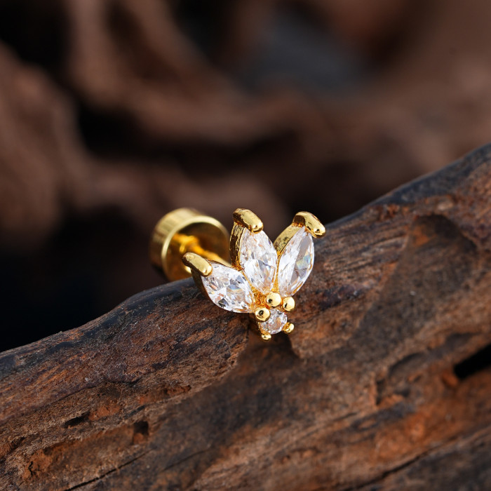 Cross-Border Minimalist Niche Micro Inlaid Zircon Ear Bone Studs Exquisite Real Gold Plated Ear Studs Piercing Jewelry 0.8*6*4mm