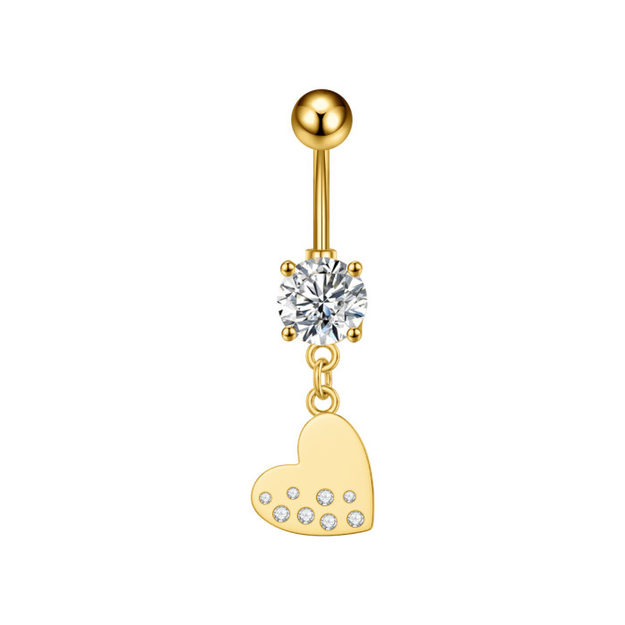 Cross-Border New Heart-Shaped Series Navel Ring Stainless Steel Micro-Inlaid Zircon Navel Stud Piercing Jewelry Online Wholesale