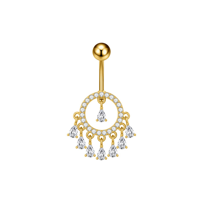 Cross-Border Stainless Steel Belly Button Ring Zircon Micro-Inlaid Little Panda Round Small Water Drop Personality Belly Button Piercing Jewelry