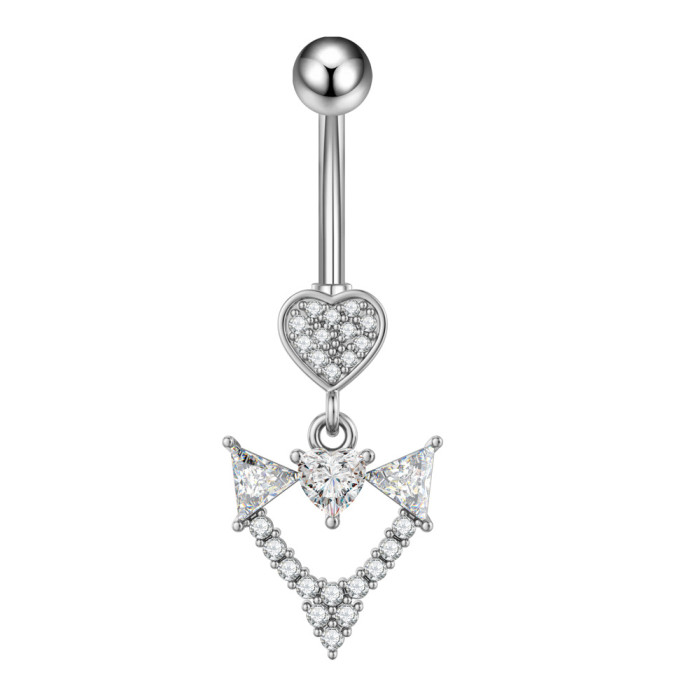 Cross-Border Belly Button Ring New Heart Cherry Pearl Moon Pentagram Full Zircon Butterfly Zircon Stainless Steel Belly Button Ring