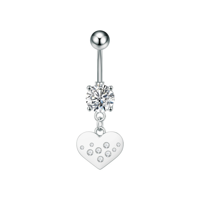 Cross-Border New Heart-Shaped Series Navel Ring Stainless Steel Micro-Inlaid Zircon Navel Stud Piercing Jewelry Online Wholesale