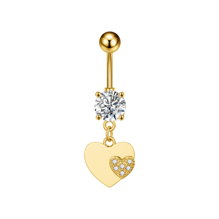 Cross-Border New Heart-Shaped Series Navel Ring Stainless Steel Micro-Inlaid Zircon Navel Stud Piercing Jewelry Online Wholesale