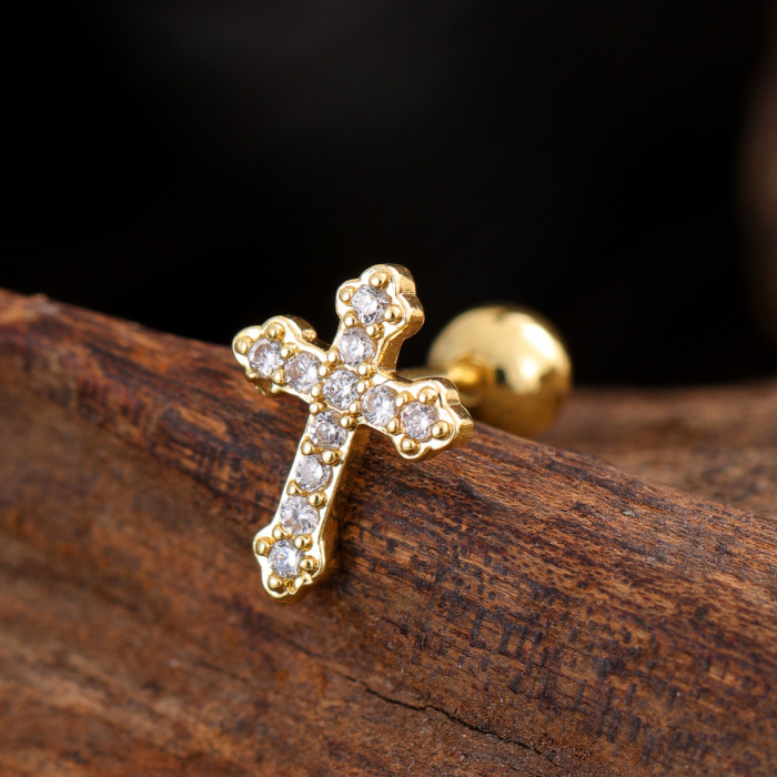 Stainless Steel Rod Copper Micro Inlaid Zircon Ear Bone Studs Exquisite Simple Cross-Border Ear Studs Piercing Jewelry 0.8*6*4mm