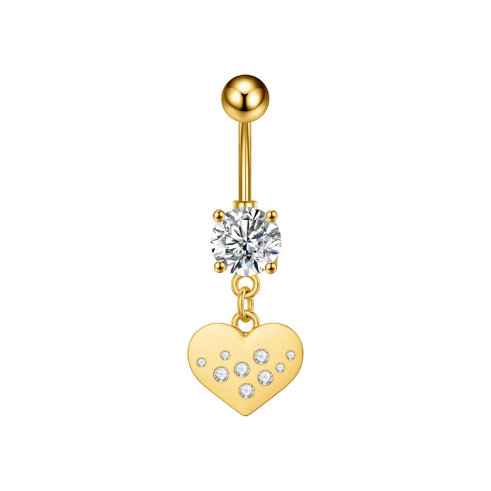 Cross-Border New Heart-Shaped Series Navel Ring Stainless Steel Micro-Inlaid Zircon Navel Stud Piercing Jewelry Online Wholesale