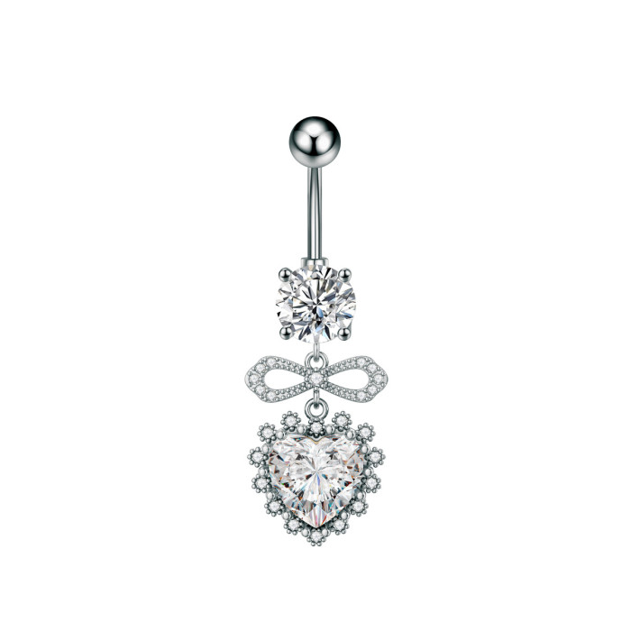 Cross-Border E-commerce New Product Navel Ring Copper Inlaid Zircon Heart-Shaped Water Drop Butterfly Pendant Navel Stud Body Piercing Jewelry