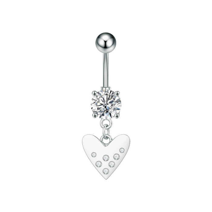 Cross-Border New Heart-Shaped Series Navel Ring Stainless Steel Micro-Inlaid Zircon Navel Stud Piercing Jewelry Online Wholesale