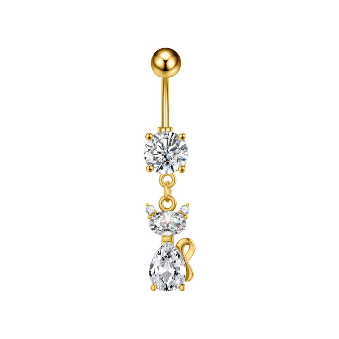 Cross-Border New Stainless Steel Belly Button Ring Cat Dragonfly Swan Geometric Rhombus Zircon Micro-Inlaid Belly Button Piercing