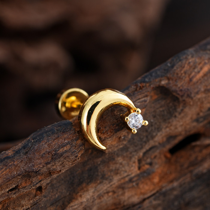 Minimalist Personality Stainless Steel Zircon Ear Bone Studs Exquisite Small Micro Inlaid Real Gold Electroplated Ear Studs 0.8*6*4mm