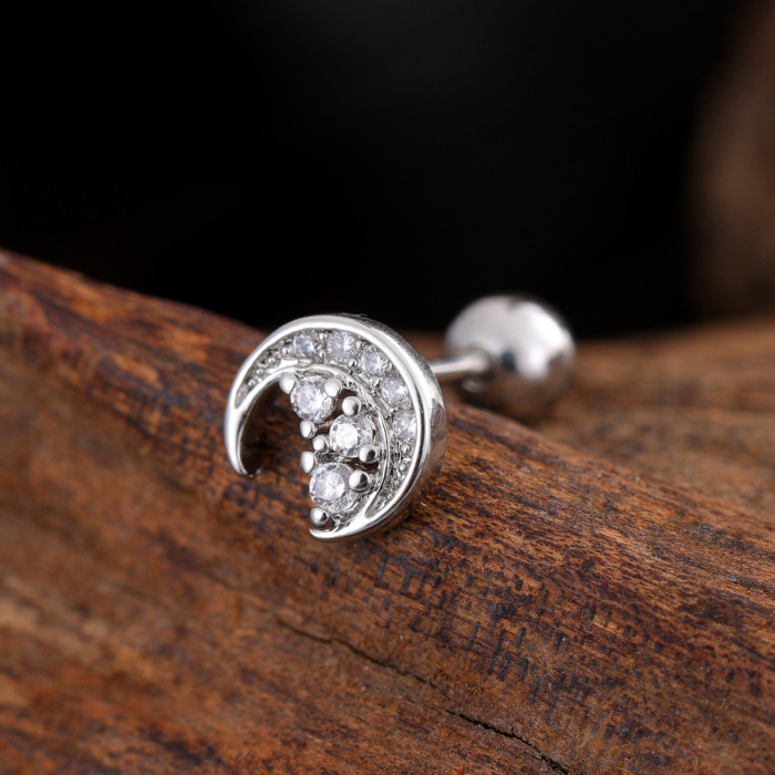 Stainless Steel Rod Copper Micro Inlaid Zircon Ear Bone Studs Exquisite Simple Cross-Border Ear Studs Piercing Jewelry 0.8*6*4mm