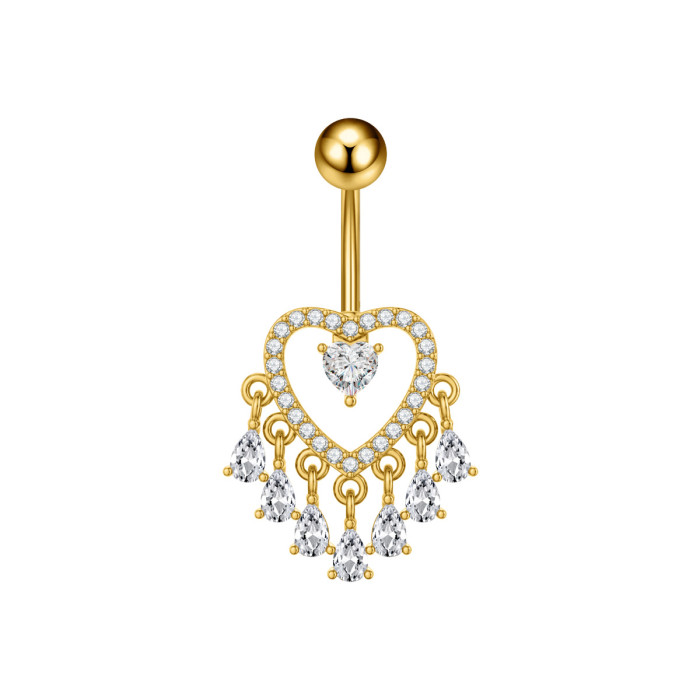 Cross-Border Stainless Steel Belly Button Ring Zircon Micro-Inlaid Little Panda Round Small Water Drop Personality Belly Button Piercing Jewelry