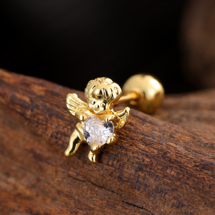 Stainless Steel Rod Copper Micro Inlaid Zircon Ear Bone Studs Exquisite Simple Cross-Border Ear Studs Piercing Jewelry 0.8*6*4mm