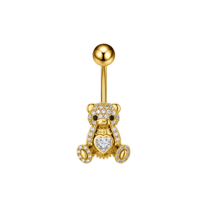 Cross-Border Stainless Steel Belly Button Ring Zircon Micro-Inlaid Little Panda Round Small Water Drop Personality Belly Button Piercing Jewelry