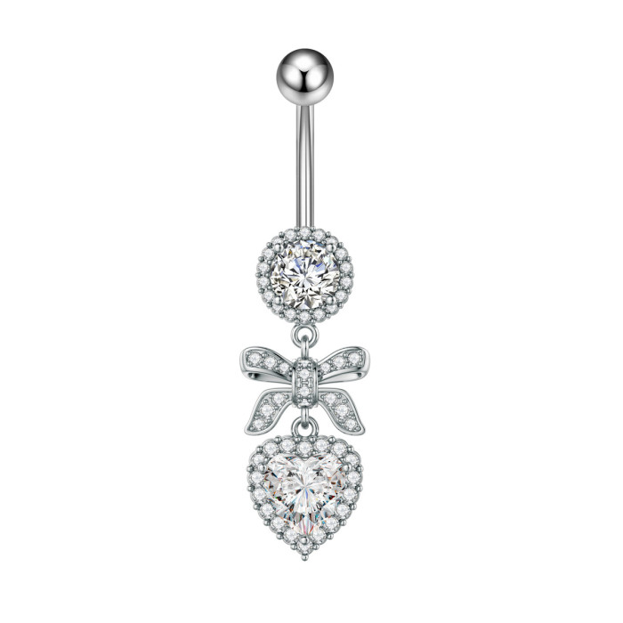 E-commerce New Cherry Pearl Moon One Arrow Through Heart Zircon Belly Button Ring Stainless Steel Zircon Belly Button...