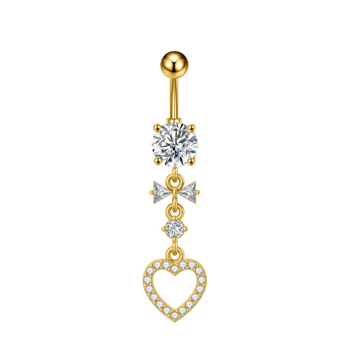 Amazon Cross-Border Belly Button Ring Butterfly Shiny Zircon Pendant Belly Button Stud European and American Piercing Jewelry In Stock Wholesale