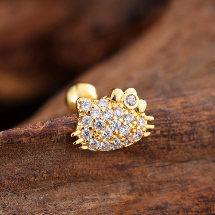 Stainless Steel Zircon Ear Bone Stud Creative Fashion Micro-Inlaid Ear Stud Piercing Jewelry 0.8*6*4mm, Earrings
