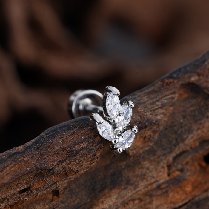 Cross-Border Minimalist Niche Micro Inlaid Zircon Ear Bone Studs Exquisite Real Gold Plated Ear Studs Piercing Jewelry 0.8*6*4mm