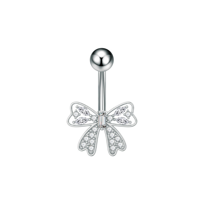Cross-Border Stainless Steel Belly Button Ring Zircon Micro-Inlaid Little Panda Round Small Water Drop Personality Belly Button Piercing Jewelry