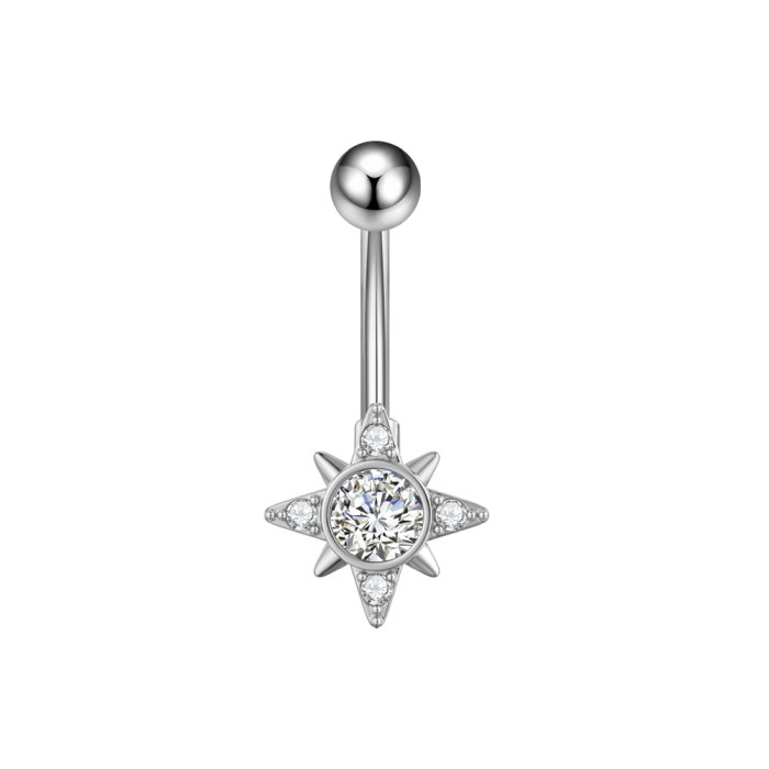 Cross-Border E-commerce New Stainless Steel Zircon Belly Button Ring Belly Button Stud Butterfly Pearl Chain Belly Button Ring Online Wholesale