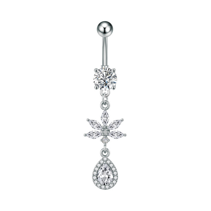 Cross-Border Belly Button Ring New Heart Cherry Pearl Moon Pentagram Full Zircon Butterfly Zircon Stainless Steel Belly Button Ring