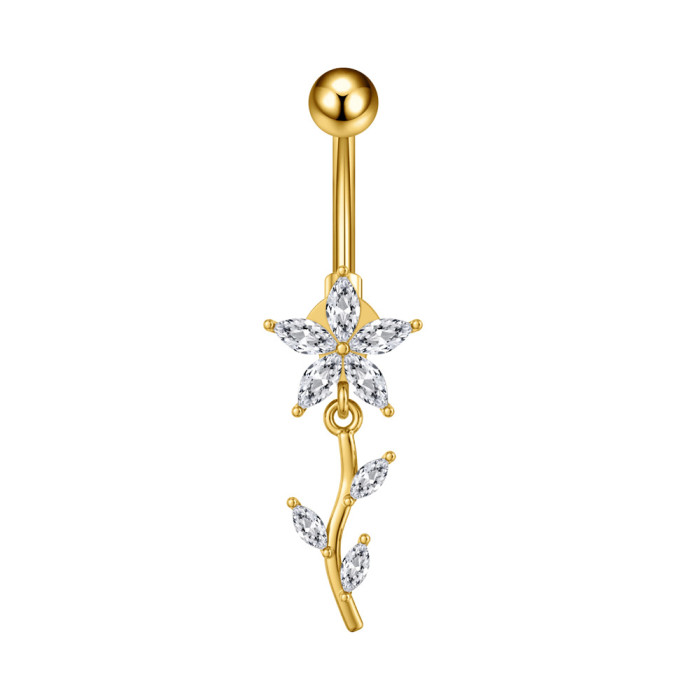 European and American Cross-Border New Stainless Steel Zircon Belly Button Ring Butterfly Chain Horse Eye Five-Leaf Flower Belly Button Stud Belly Button Ring