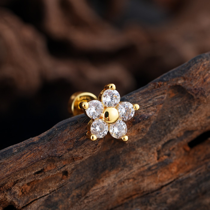 Cross-Border Minimalist Niche Micro Inlaid Zircon Ear Bone Studs Exquisite Real Gold Plated Ear Studs Piercing Jewelry 0.8*6*4mm