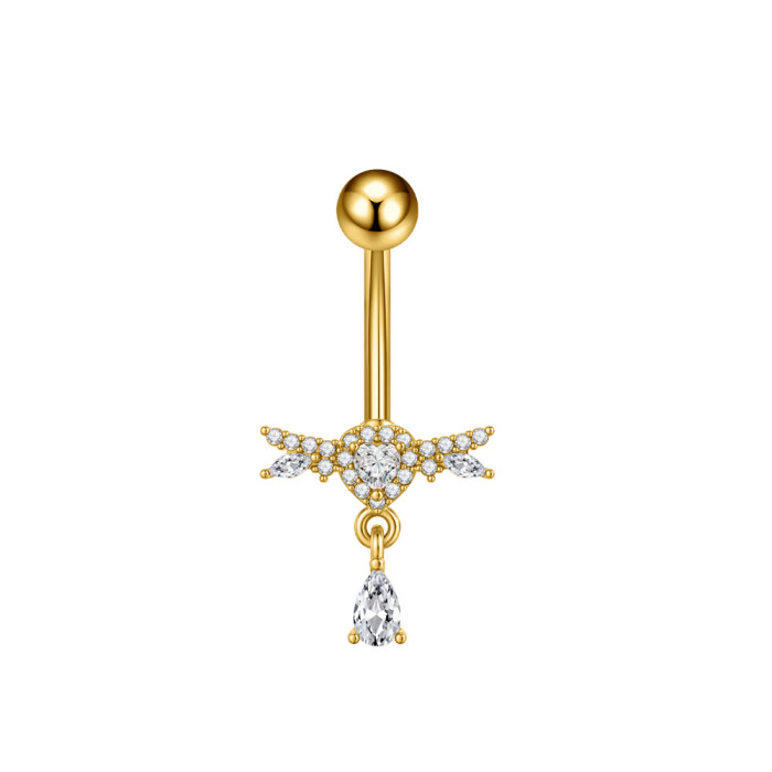 European and American Cross-Border New Stainless Steel Zircon Belly Button Ring Fashionable Personality Oil Drop Micro-Inlaid Belly Button Ring Belly Button Stud