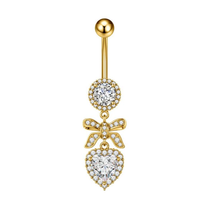 E-commerce New Cherry Pearl Moon One Arrow Through Heart Zircon Belly Button Ring Stainless Steel Zircon Belly Button...