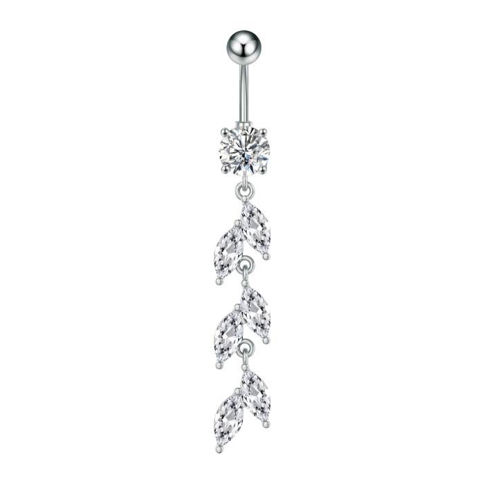 Cross-Border New Stainless Steel Belly Button Ring Long Zirconia Pendant Belly Button Ring Personalized Exquisite Piercing Jewelry Wholesale