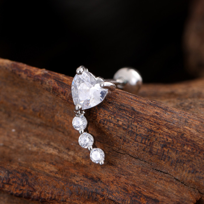 Stainless Steel Rod Copper Micro Inlaid Zircon Ear Bone Studs Exquisite Simple Cross-Border Ear Studs Piercing Jewelry 0.8*6*4mm