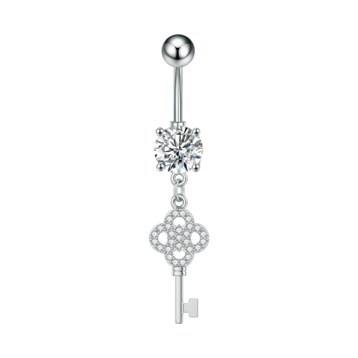 Cross-Border New Stainless Steel Belly Button Ring Cat Dragonfly Swan Geometric Rhombus Zircon Micro-Inlaid Belly Button Piercing
