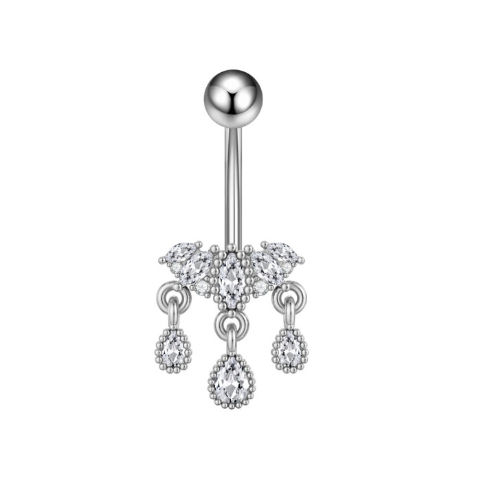 European and American Cross-Border New Stainless Steel Zircon Belly Button Ring Fashionable Personality Oil Drop Micro-Inlaid Belly Button Ring Belly Button Stud