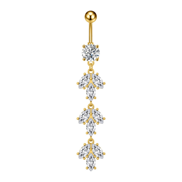 Cross-Border New Stainless Steel Belly Button Ring Long Zirconia Pendant Belly Button Ring Personalized Exquisite Piercing Jewelry Wholesale