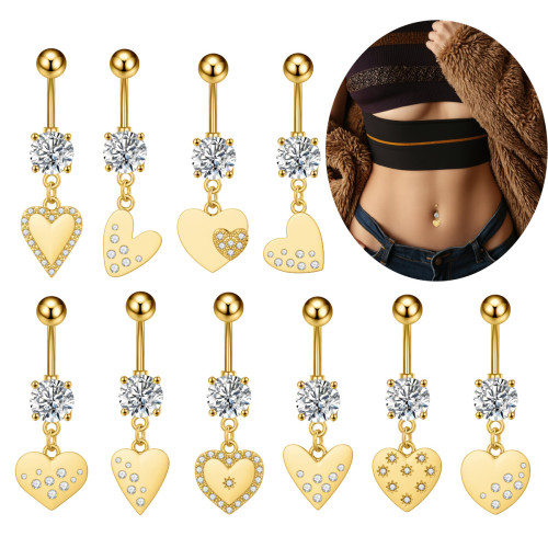 Cross-Border New Heart-Shaped Series Navel Ring Stainless Steel Micro-Inlaid Zircon Navel Stud Piercing Jewelry Online Wholesale