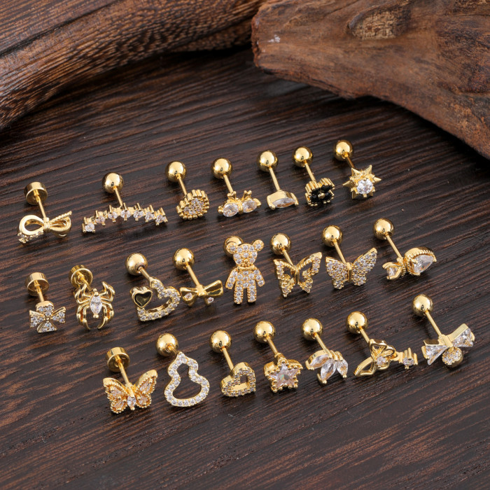 Minimalist Personality Stainless Steel Zircon Ear Bone Studs Exquisite Small Micro Inlaid Ear Studs Piercing Jewelry 0.8*6*4mm