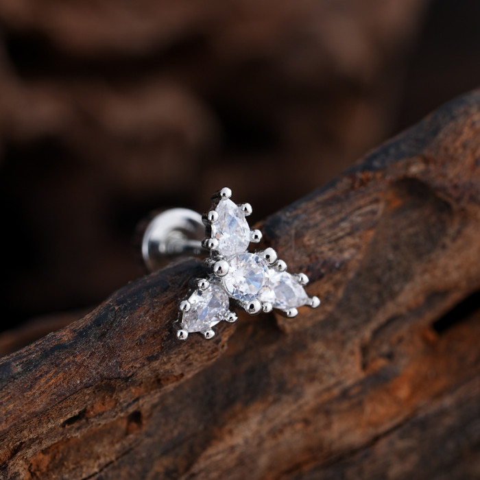 Elegant Simple Stainless Steel Zircon Ear Bone Stud Creative Fashion Real Gold Plated Ear Stud 0.8*6*4mm