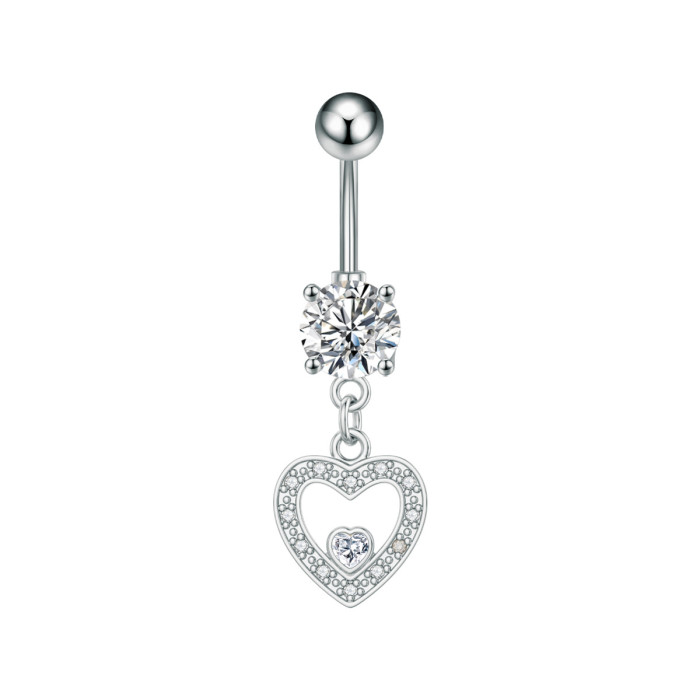 European and American Cross-Border New Stainless Steel Zircon Belly Button Ring Heart Series Micro-Inlaid Belly Button Piercing Jewelry Wholesale