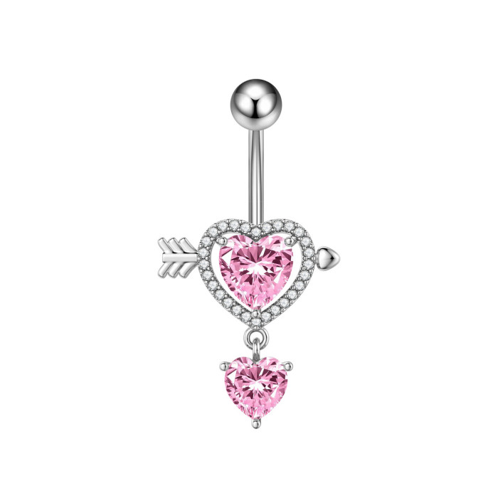 E-commerce New Cherry Pearl Moon One Arrow Through Heart Zircon Belly Button Ring Stainless Steel Zircon Belly Button...