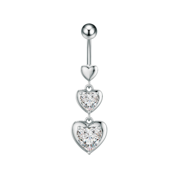 Cross-Border New Stainless Steel Belly Button Ring Long Zirconia Pendant Belly Button Ring Personalized Exquisite Piercing Jewelry Wholesale