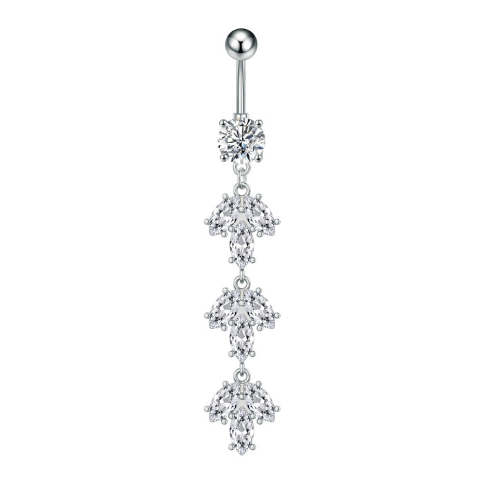 Cross-Border New Stainless Steel Belly Button Ring Long Zirconia Pendant Belly Button Ring Personalized Exquisite Piercing Jewelry Wholesale