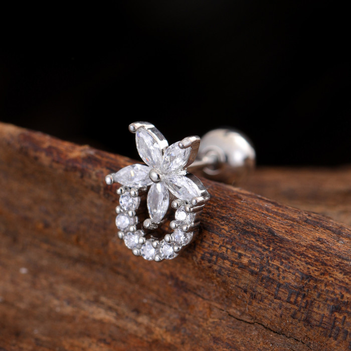 Stainless Steel Rod Copper Micro Inlaid Zircon Ear Bone Studs Exquisite Simple Cross-Border Ear Studs Piercing Jewelry 0.8*6*4mm