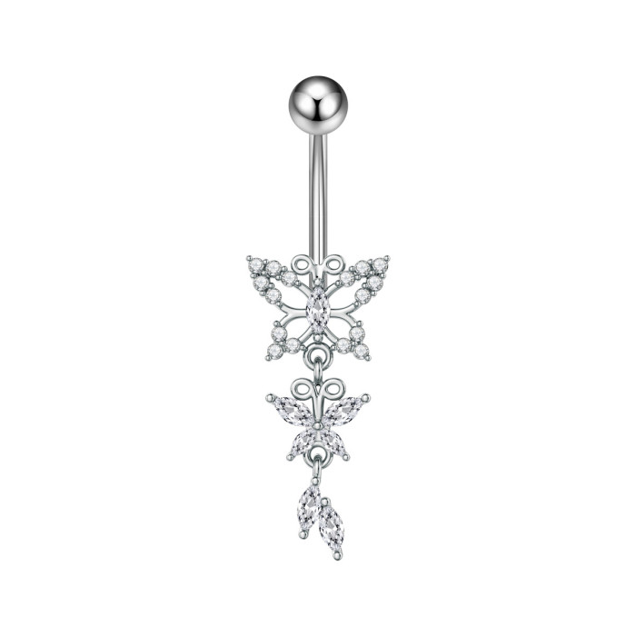 Cross-Border E-commerce New Pearl Heart-Shaped Snake Cross Pink Zircon Belly Button Ring Stainless Steel Zircon Belly Button Stud